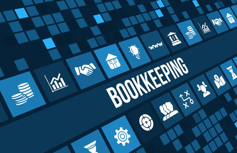 bookkeeping  concept image with business icons and copyspace.